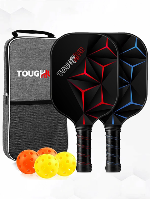 Pickleball Paddle Set of 2 – Lightweight Fiberglass Rackets with Balls & Carry Bag